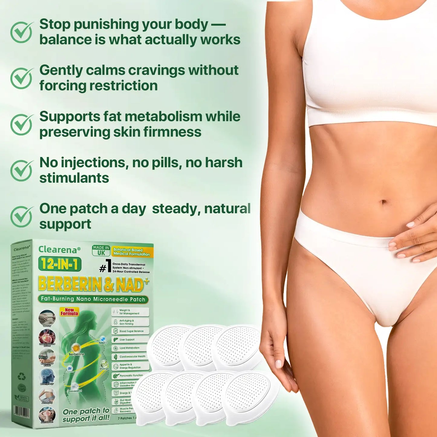 Official Store | ☀️☀️𝐂𝐥𝐞𝐚𝐫𝐞𝐧𝐚® Moringa Berberine + NAD+ 10-in-1 Nano Microneedle Patch(Just once a day, visible changes in 7 days)