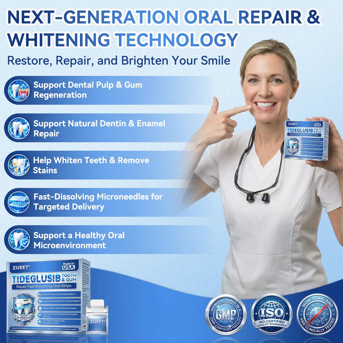 ZUEET® 🦷 Tideglusib Fast‑Dissolving Tooth & Gum Repair Oral Strips ✨ (Supports tooth repair and helps relieve gum discomfort and other common oral concerns)