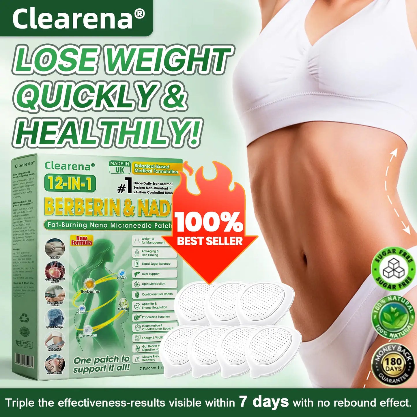 Official Store | ☀️☀️𝐂𝐥𝐞𝐚𝐫𝐞𝐧𝐚® Moringa Berberine + NAD+ 10-in-1 Nano Microneedle Patch(Just once a day, visible changes in 7 days)